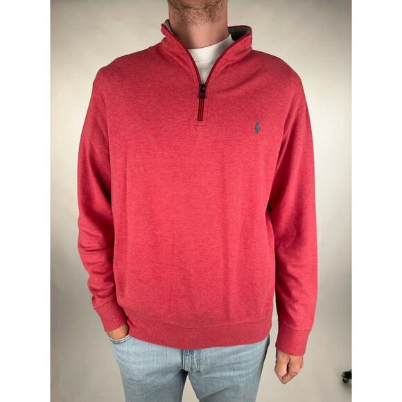 Polo Ralph Lauren Performance Quarter Zip Sweatshirt Size Medium Red Preppy - Picture 1 of 11